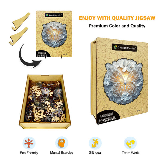 Elegant White Butterfly Wooden Jigsaw Puzzle