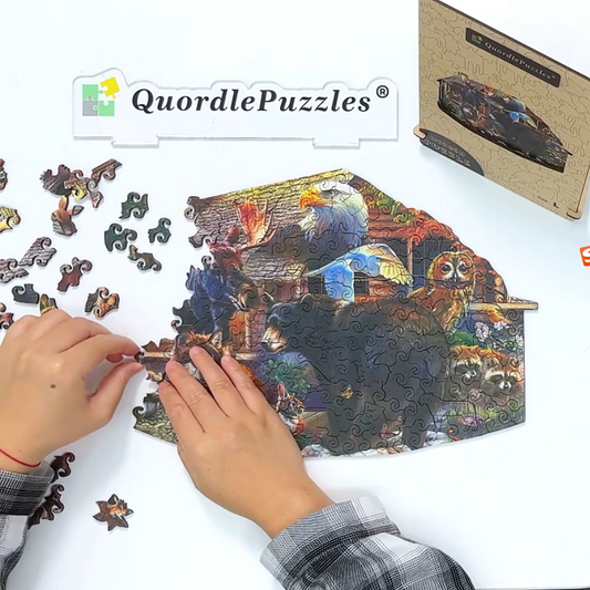 🔥LAST DAY 89% -Wildlife Cabin Wooden Jigsaw Puzzle
