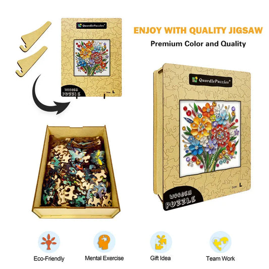 Gemstone Blossom Bouquet Wooden Jigsaw Puzzle