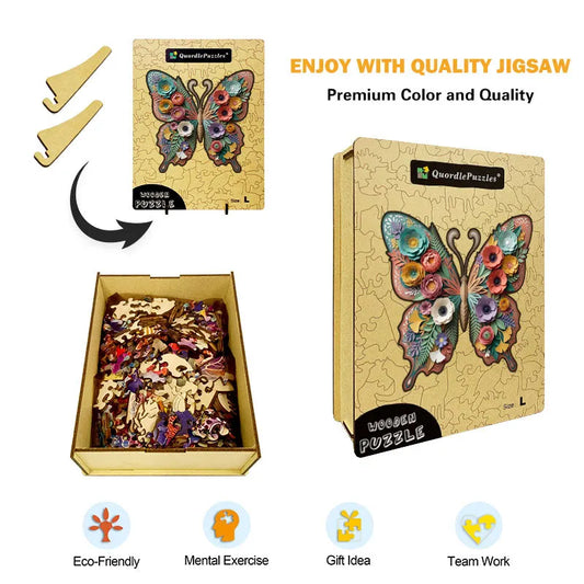 Botanical Butterfly and Flowers Wooden Jigsaw Puzzle