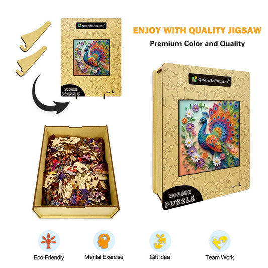 Peacock in Bloom Vibrant Creation Wooden Jigsaw Puzzle