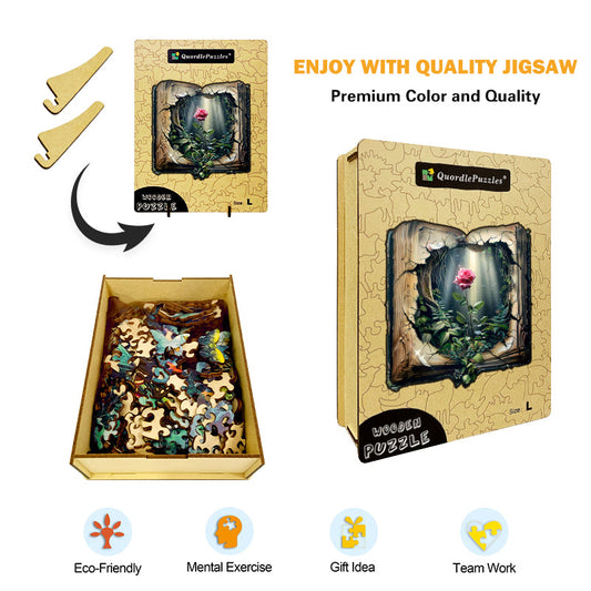 Rose in a Magical Book Wooden Jigsaw Puzzle