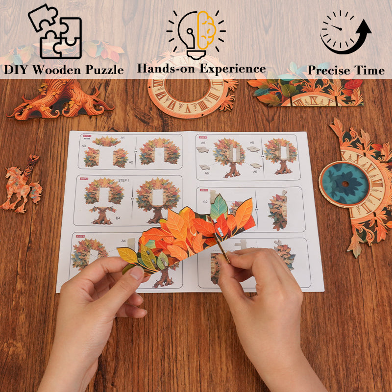 Enchanted Autumn Tree Wooden Clock Puzzle
