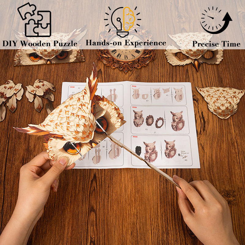 Wise Owl Timepiece Wooden Clock Puzzle