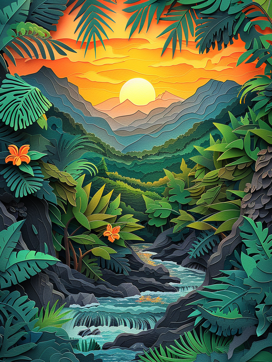 Vibrant Jungle Paper Cut Wooden Jigsaw Puzzle