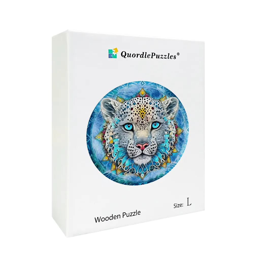 Snow Leopard Mandala Wooden Jigsaw Puzzle
