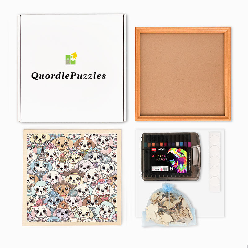Cute Puppies- Wooden Coloring Puzzle