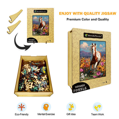 Horse Wildflowers Wooden Jigsaw Puzzle