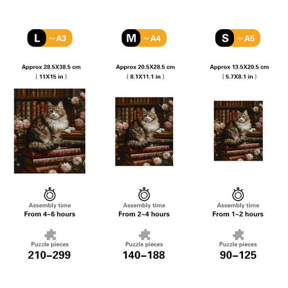 Majestic Cat on Books Wooden Jigsaw Puzzle