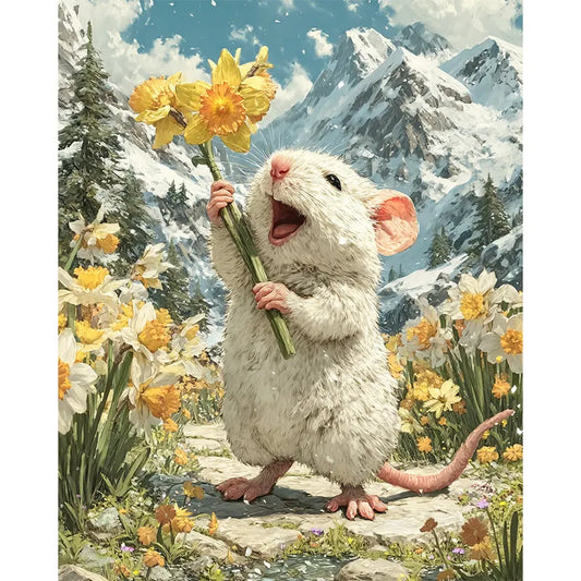 Mouse Daffodils Wooden Jigsaw Puzzle
