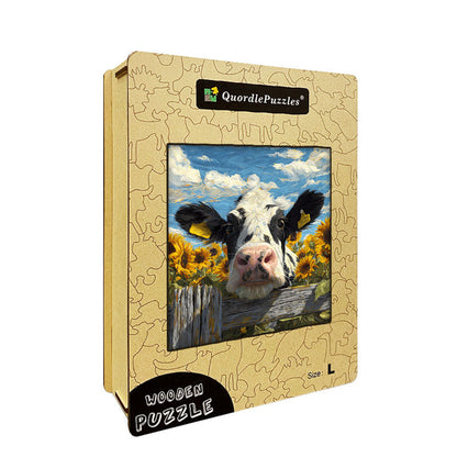Cow in Sunflowers Wooden Jigsaw Puzzle