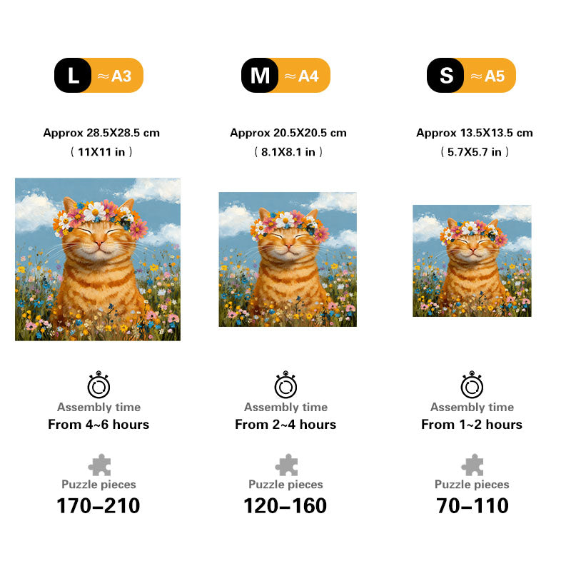 Flower Crown Cat Bliss Wooden Jigsaw Puzzle