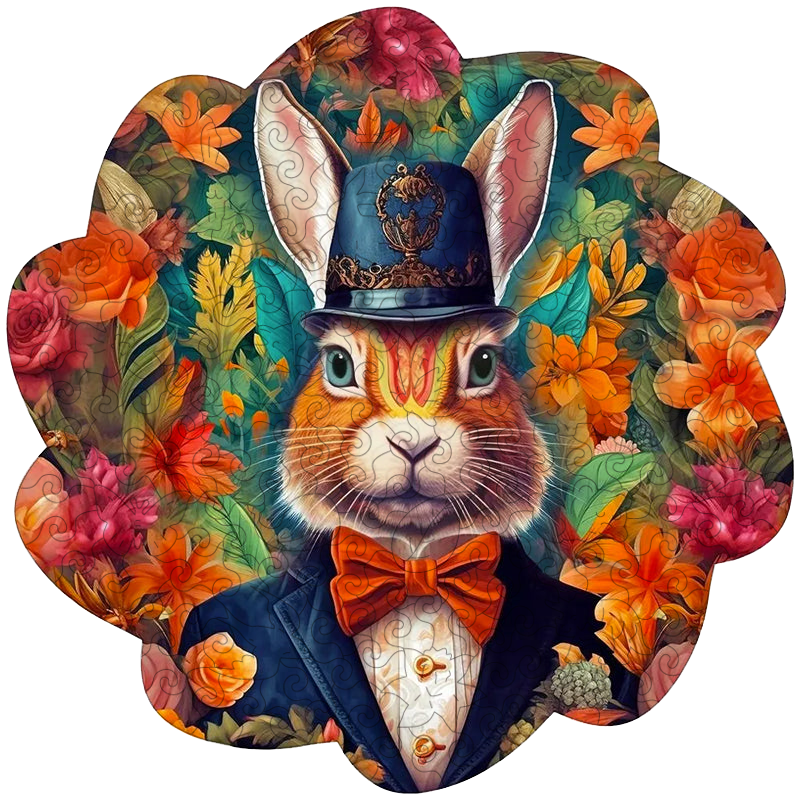 🔥LAST DAY 86% -Dapper Rabbit in Bowtie Owl Wooden Jigsaw Puzzle