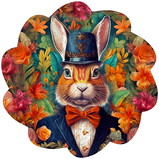 🔥LAST DAY 86% -Dapper Rabbit in Bowtie Owl Wooden Jigsaw Puzzle