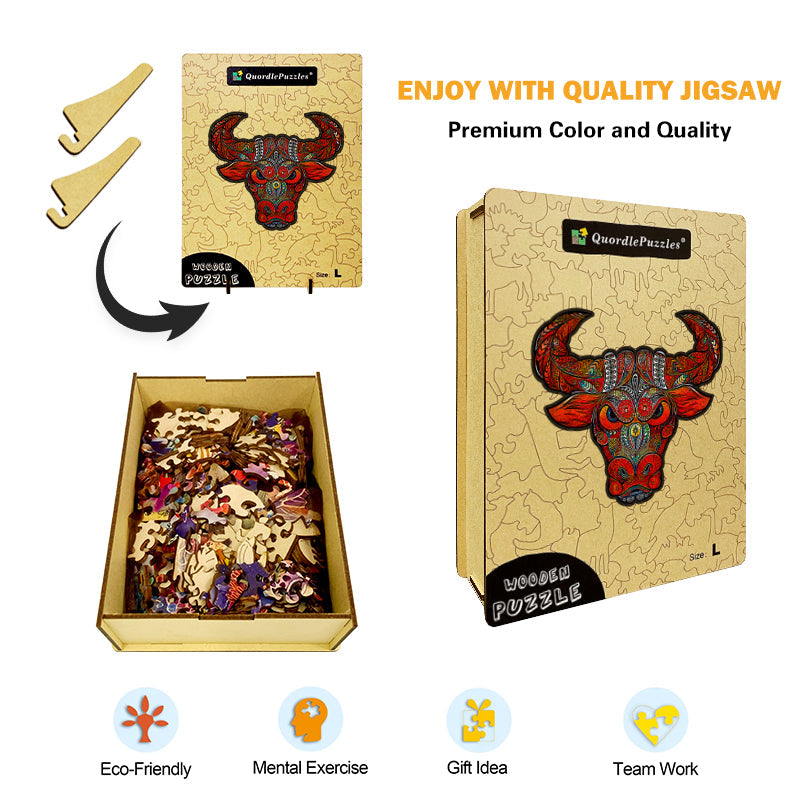 Crimson Horned Bull Wooden Jigsaw Puzzle