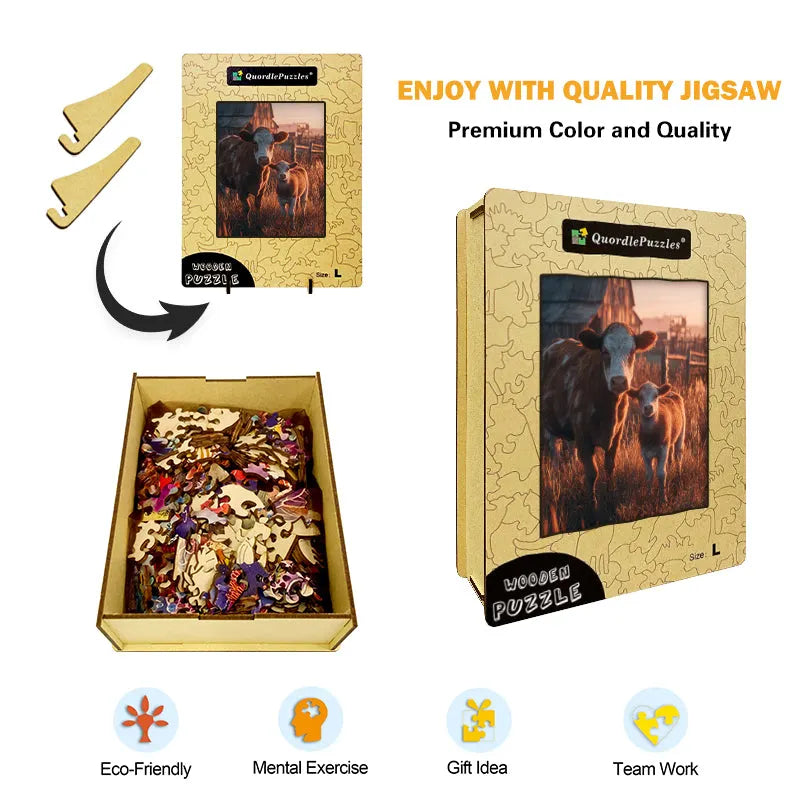 Highland Cow Sunset_ Wooden Jigsaw Puzzle