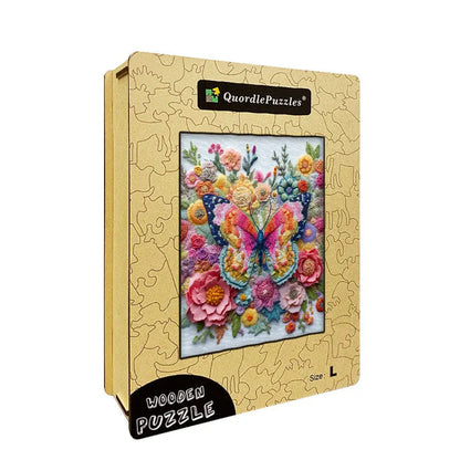 Embroidered Butterfly Garden Wooden Jigsaw Puzzle