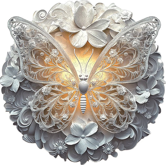 Elegant White Butterfly Wooden Jigsaw Puzzle