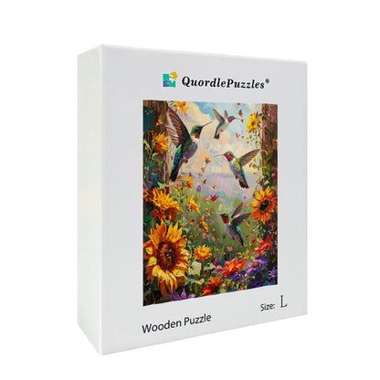 Hummingbirds in Flowers Wooden Jigsaw Puzzle