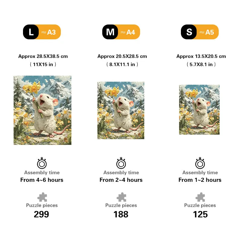 Mouse Daffodils Wooden Jigsaw Puzzle