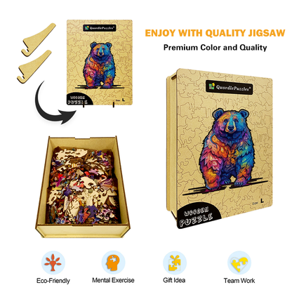 🔥Last Day 83% OFF-Beautiful psychedelic furious bear Wooden Jigsaw Puzzle