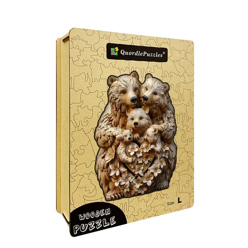 Family of Bears in Carved Heart Wooden Jigsaw Puzzle