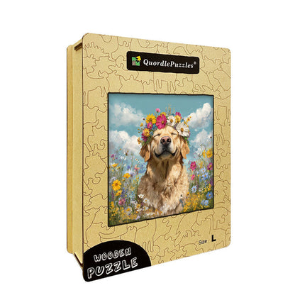 Floral Wreath Pup Joy Wooden Jigsaw Puzzle