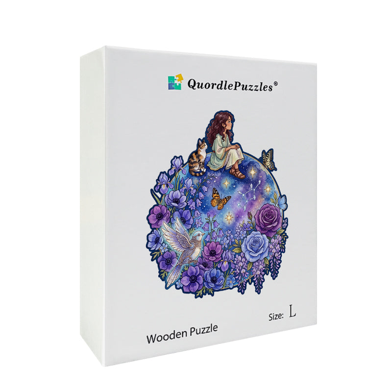 Mystical Whimsy Girl & Cat Wooden Puzzle