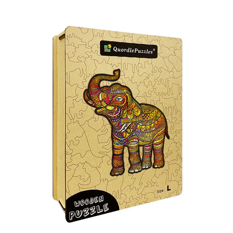 Golden Mandala Elephant Wooden Jigsaw Puzzle