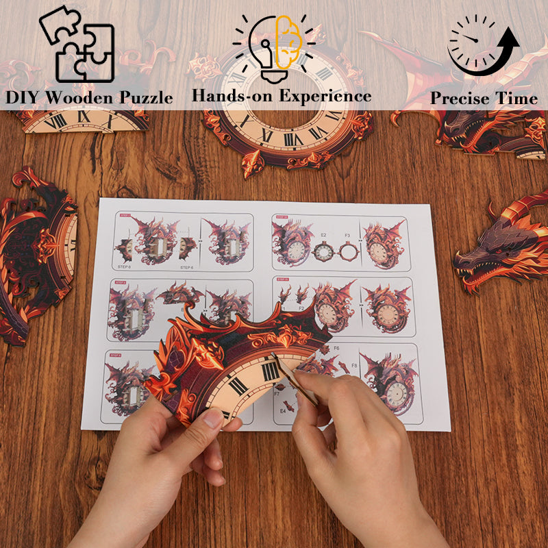 Crimson Dragon Timekeeper Wooden Clock Puzzle