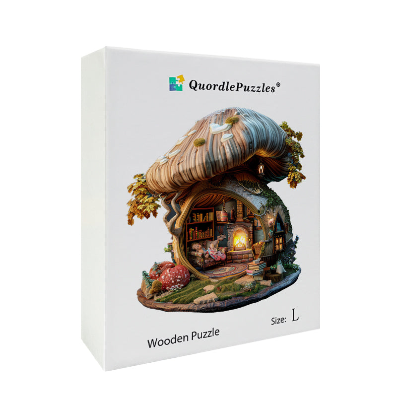 Cozy Mushroom Cottage Wooden Jigsaw Puzzle
