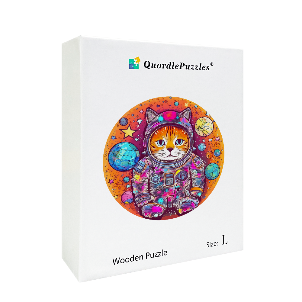 Funny Astronaut Cat Wooden Jigsaw Puzzle