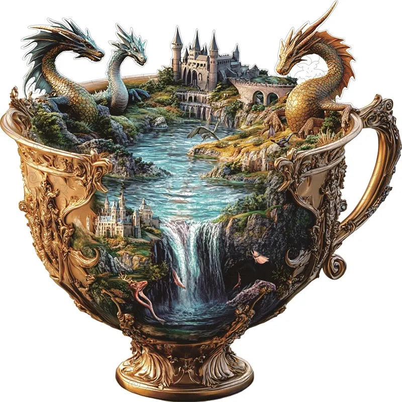 Dragons Over Castle Falls Wooden Jigsaw Puzzle