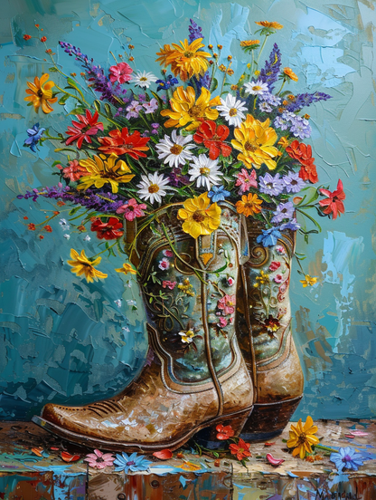 Flowers in Boots Wooden Jigsaw Puzzle
