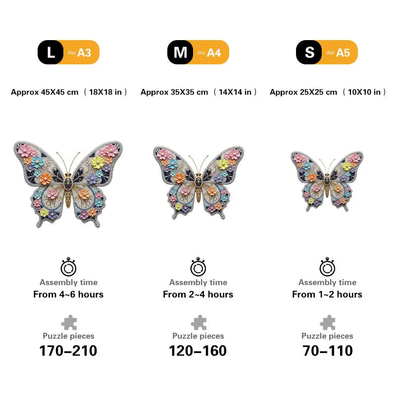 Elegant Floral Butterfly Wooden Jigsaw Puzzle