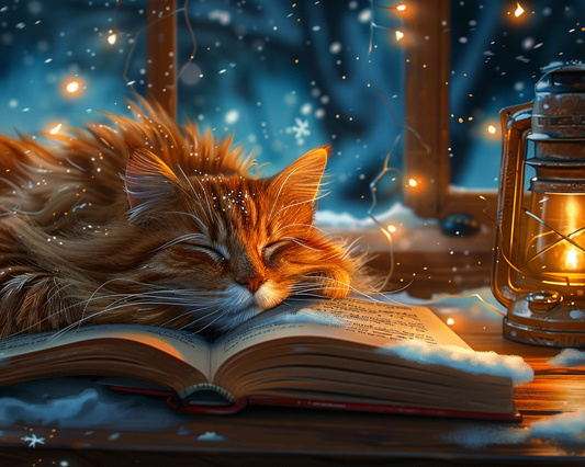 Cozy Cat on a Book Wooden Jigsaw Puzzle