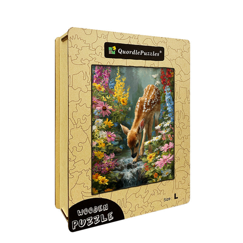 Fawn in Flowers Wooden Jigsaw Puzzle