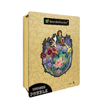 Whimsical Dreamer & Cat Wooden Puzzle