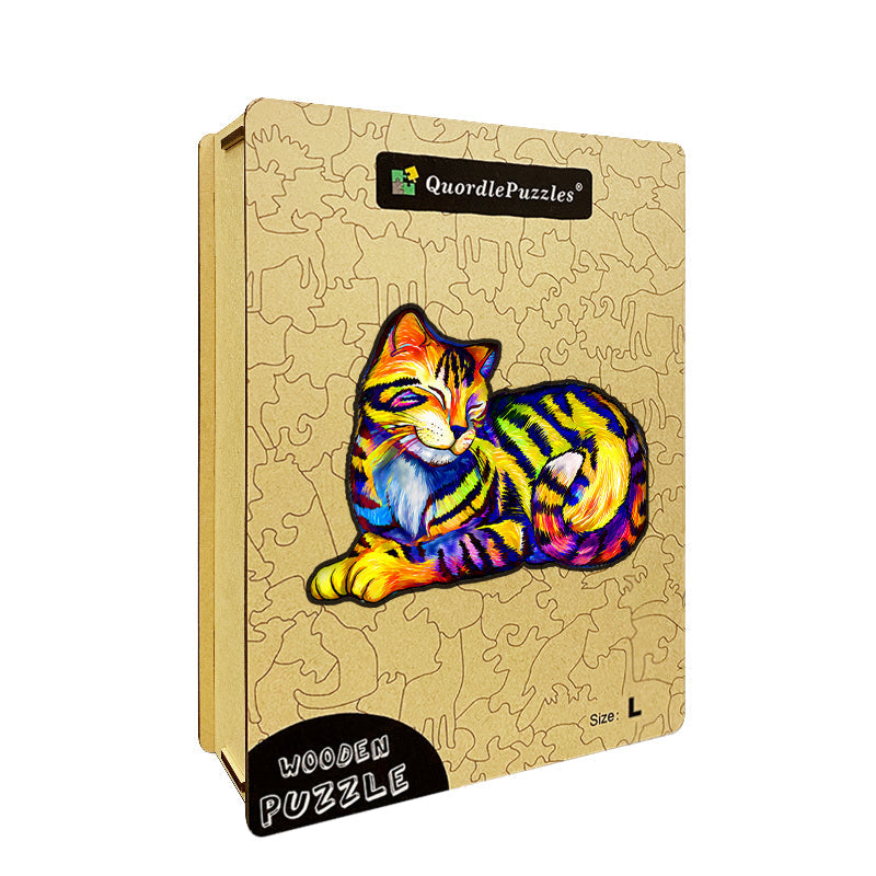 Rainbow Dreaming Cat Wooden Jigsaw Puzzle