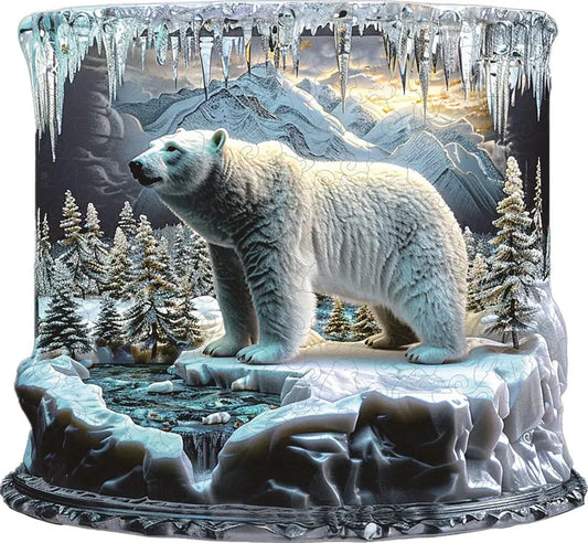 Polar Bear in Icy Wonderland Wooden Jigsaw Puzzle
