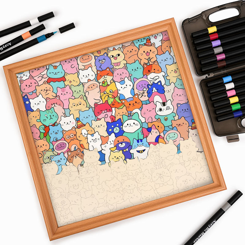 Cute Cat Collection - Wooden Coloring Puzzle