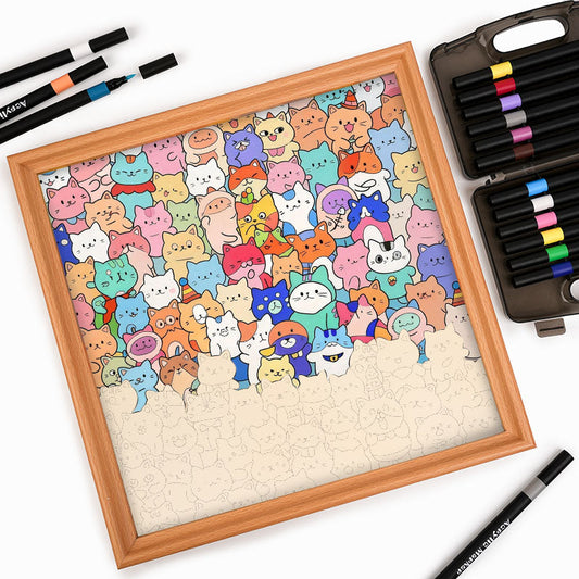 Cute Cat Collection - Wooden Coloring Puzzle