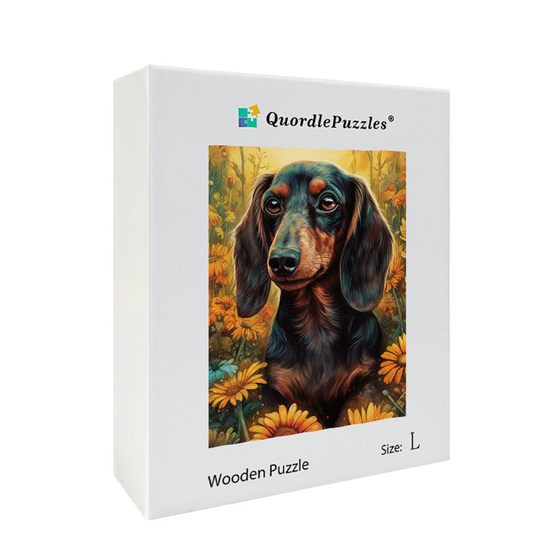 Dachshund in Flowers Wooden Jigsaw Puzzle