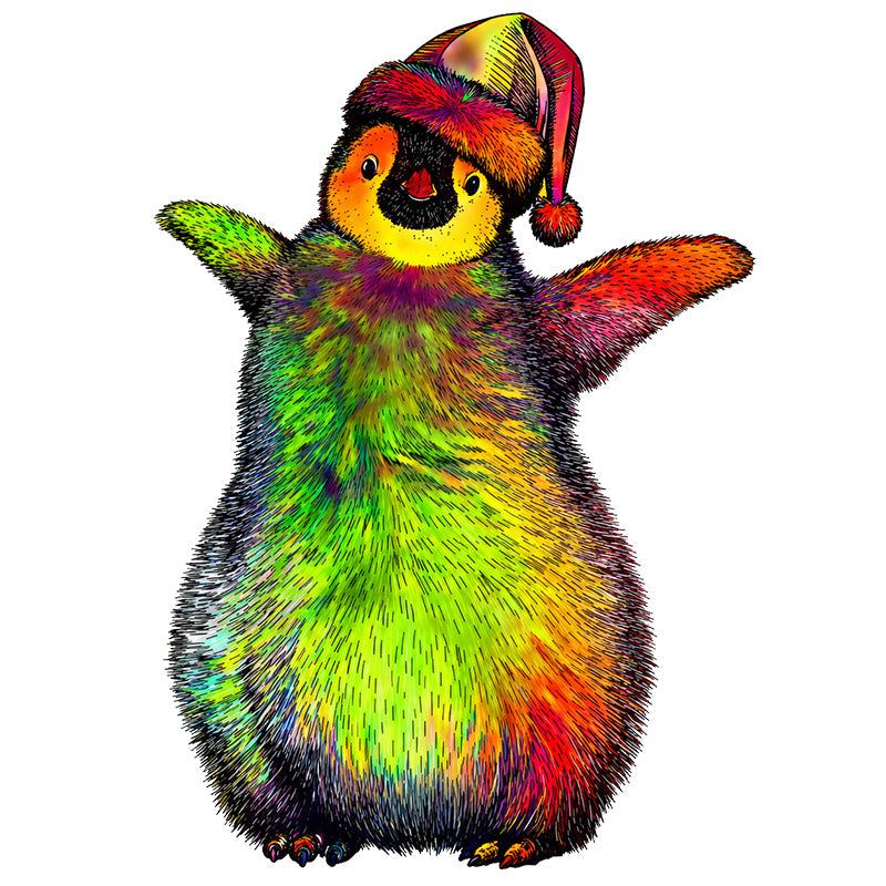 Festive Rainbow Penguin Wooden Jigsaw Puzzle
