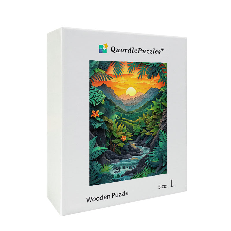 Vibrant Jungle Paper Cut Wooden Jigsaw Puzzle