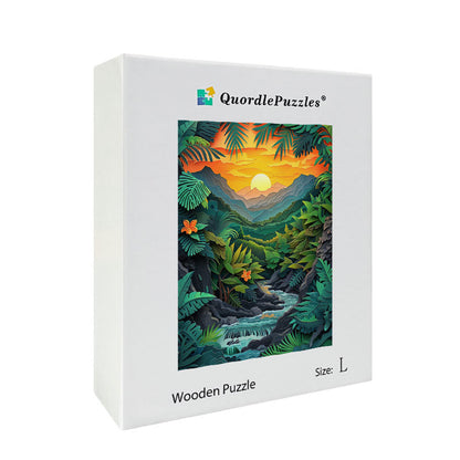 Vibrant Jungle Paper Cut Wooden Jigsaw Puzzle