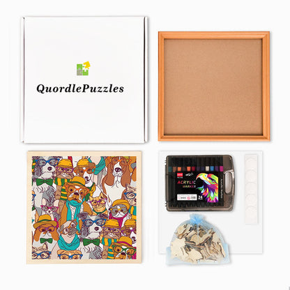 Dogs with Glasses - Wooden Coloring Puzzle