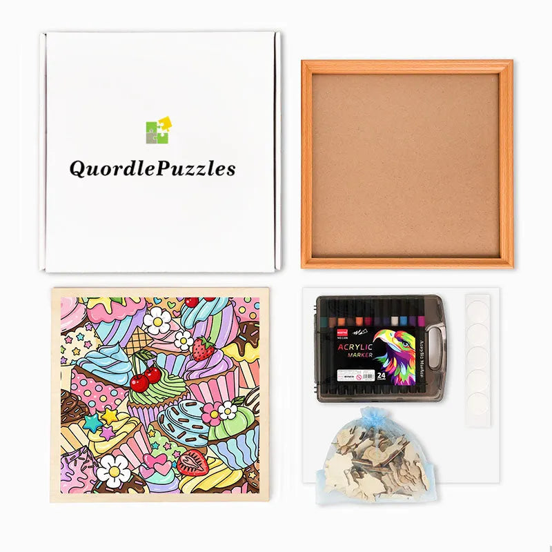 Cute Cupcakes - Wooden Coloring Puzzle