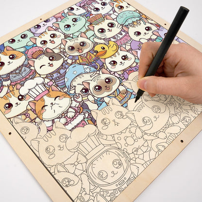 Fancy Cats- Wooden Coloring Puzzle