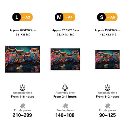 Colorful Owls in the Forest Wooden Jigsaw Puzzle